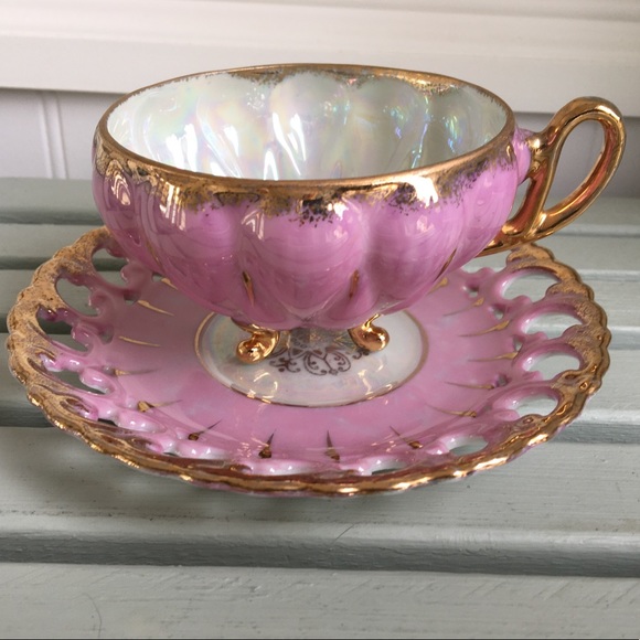 Vtg Royal Sealy Japan Pink Lusterware Tea Cup set